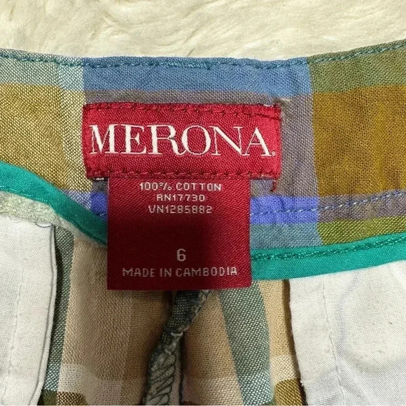 Merona Shorts Blue & Green Plaid Chino Size 6 - Picture 8 of 16